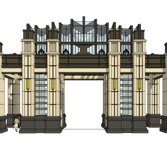 欧式小区大门SU模型下载